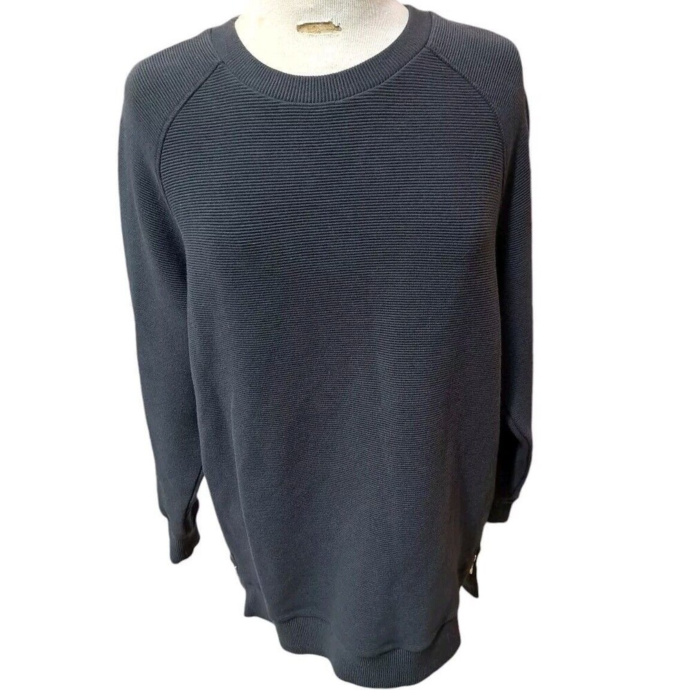 Varley Manning Ribbed Sweater Sweatshirt Zipped Sides Black Preppy